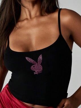 Missguided x Playboy Diamante Bunny Logo Cami Top Spaghetti Strap Tank